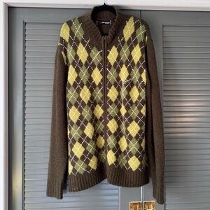 Vintage Rip Curl Argyle Print Zip-Up Sweater